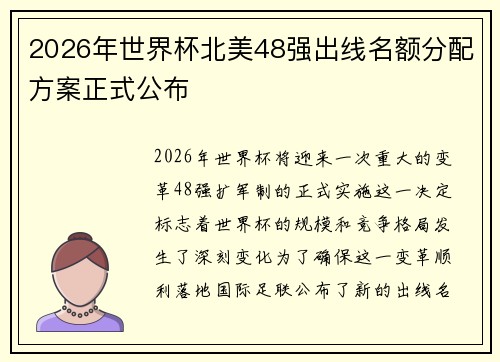 2026年世界杯北美48强出线名额分配方案正式公布 2026年世界杯北美48强出线名额分配方案正式公布